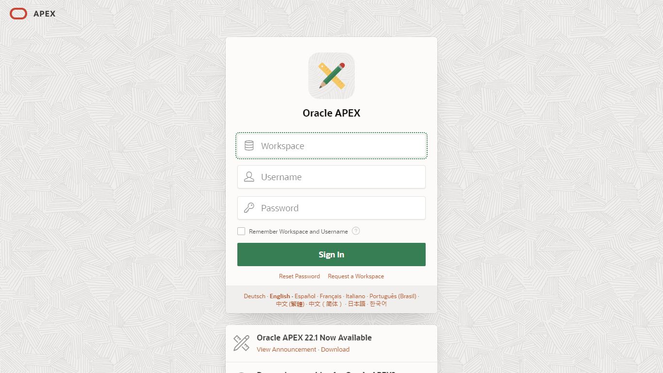 Oracle APEX - Sign In